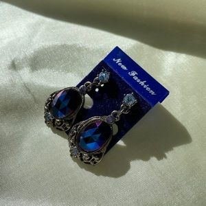 Blue Vintage Crystal Drop Earrings